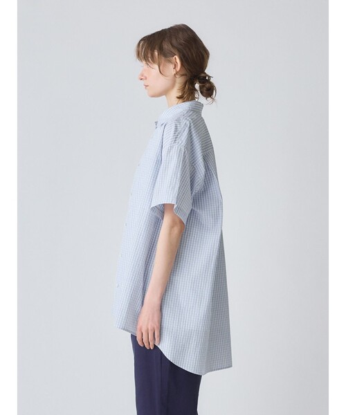 MidiUmi ブラウス シャツ ハーフスリーブ柄ワイドロングシャツ