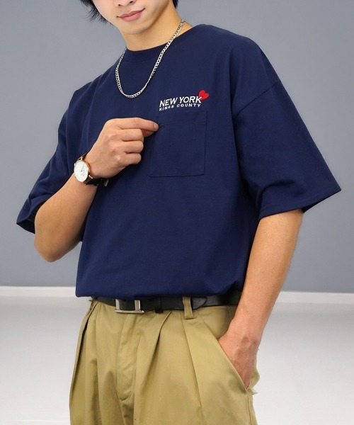 tシャツ Tシャツ 半袖 ハート 刺繍 ポケット メンズ レディース