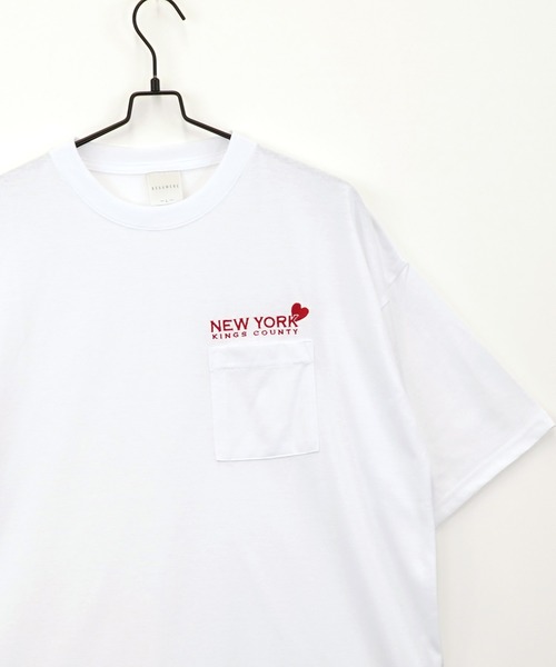 ホワイト 半袖Tシャツ ハート刺繍 tシャツ Tシャツ 半袖 ハート 刺繍 ポケット メンズ レディース