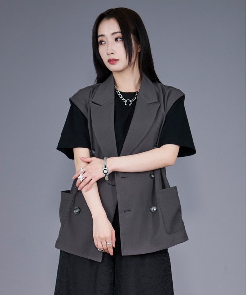 Ellno Loset セットアップ ジャケット ジレ スカンツ 3点セット 黒 Ellno Loset セットアップ ジャケット ジレ スカンツ 3点セット