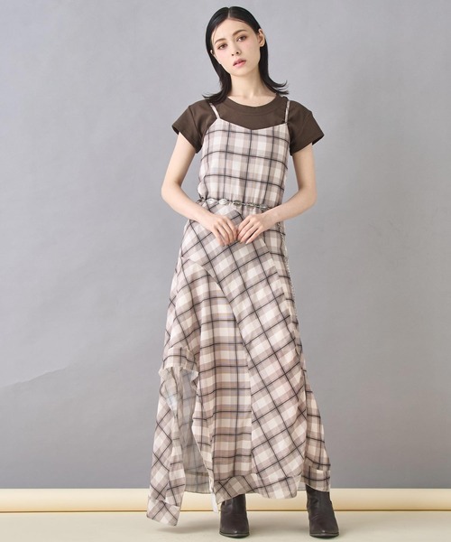 ANAYI 2wayチェック アシメフレアワンピース 36 ワンピース