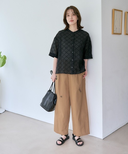 ブラウス シャツ チェックハーフスリーブシャツ レディース studio CLIP ブラウス シャツ シアーチェックハーフスリーブ