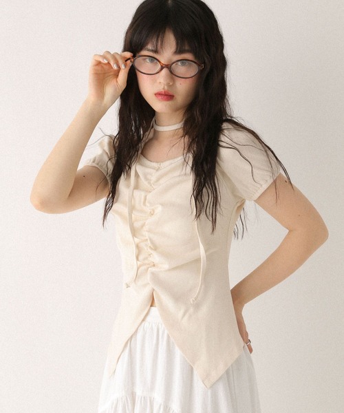 tシャツ タイ付きフロントスリットカットTEE　573223 レディース