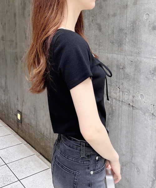 tシャツ リボンギャザートップ レディース 4300538-3.jpg