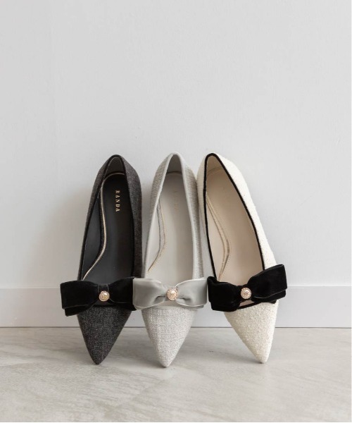 RANDA（ランダ） パンプス ベロアリボンクラシカルフラットパンプス