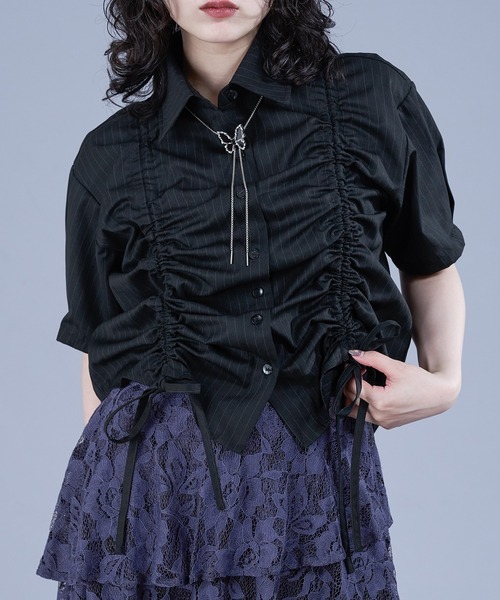 ブラウス シャツ 2wayシャーリングシャツ レディース