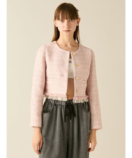 美品　foufou / フーフー ニットツィードノーカラージャケット FURFUR（ファーファー）の「【限定カラー】ツイードニット