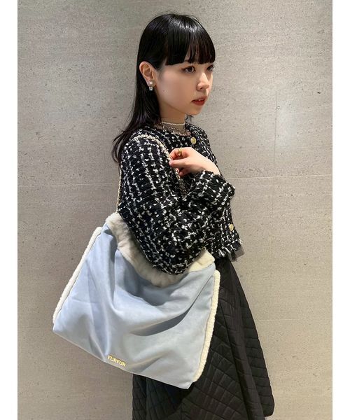 美品　foufou / フーフー ニットツィードノーカラージャケット セール】【限定カラー】ツイードニットジャケット（ノーカラー