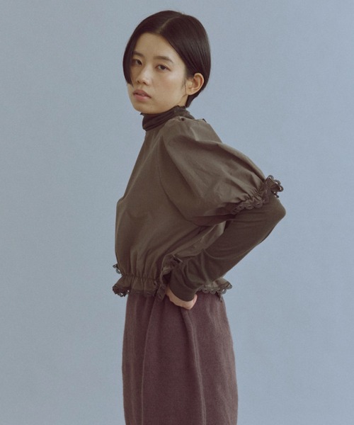 ブラウス シャツ Lace Trim Volume Tops レディースの画像