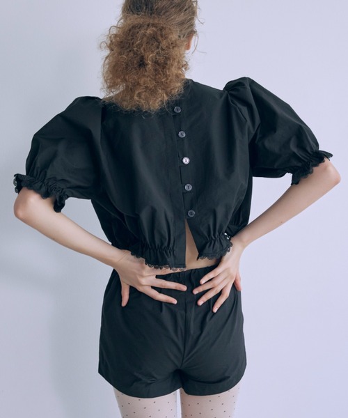 ブラウス シャツ Lace Trim Volume Tops レディースの画像