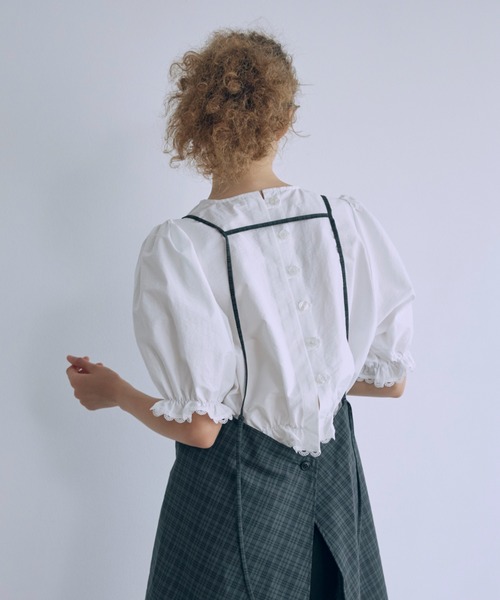 ブラウス シャツ Lace Trim Volume Tops レディースの画像
