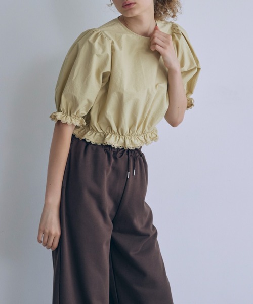ブラウス シャツ Lace Trim Volume Tops レディースの画像