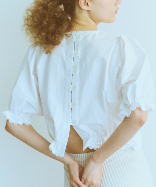 ブラウス シャツ Lace Trim Volume Tops レディースの画像