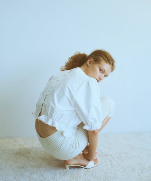 ブラウス シャツ Lace Trim Volume Tops レディースの画像