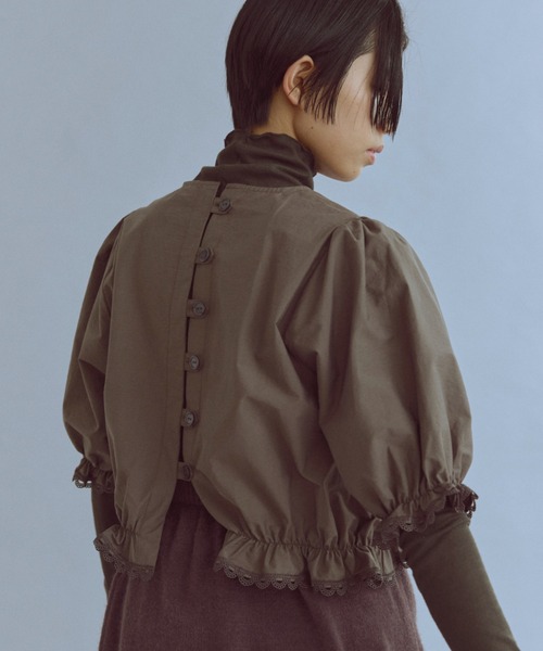 ブラウス シャツ Lace Trim Volume Tops レディースの画像