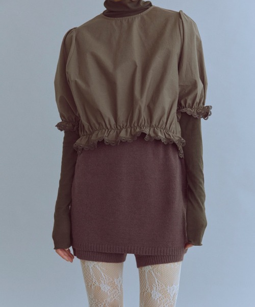 ブラウス シャツ Lace Trim Volume Tops レディースの画像