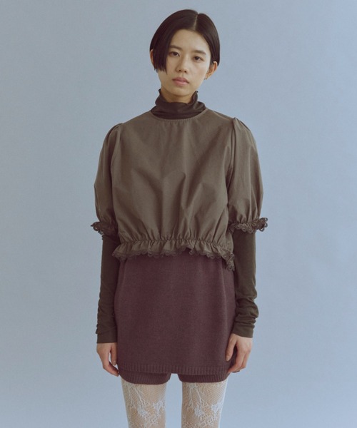 ブラウス シャツ Lace Trim Volume Tops レディースの画像