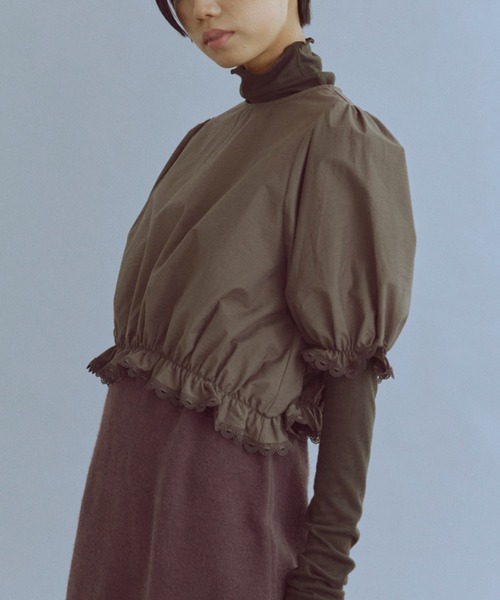 ブラウス シャツ Lace Trim Volume Tops レディースの画像