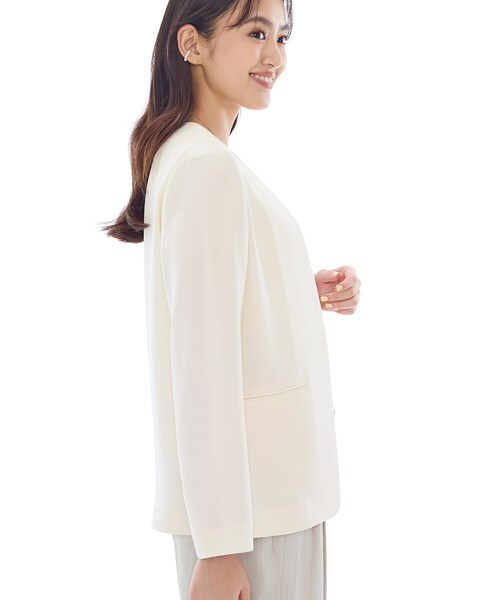 INDIVI（インディヴィ） スーツ 「洗える／UVケア」ノーカラー ナロー