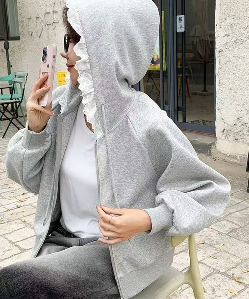 STAY MOTION パーカー 「WEB限定」レース付きジップフーディー「韓国