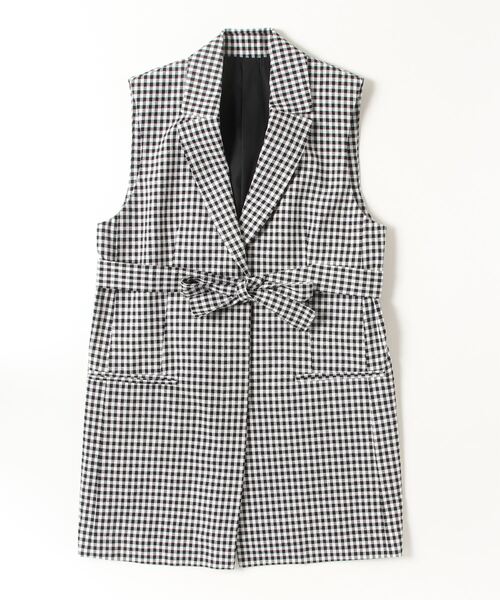 ベスト ジレ 「mikomori × THIRD MAGAZINE」COTTON SILK CHECKERED VEST レディースの画像
