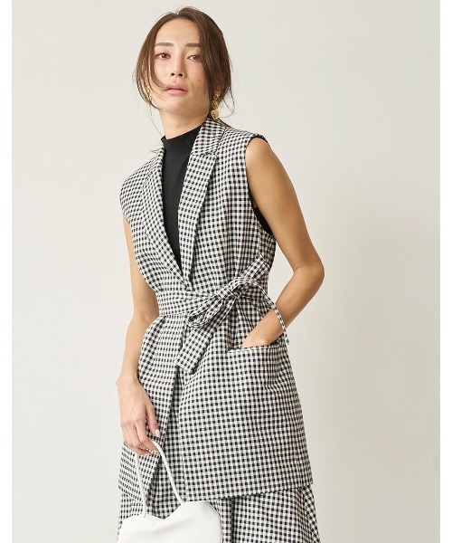 ベスト ジレ 「mikomori × THIRD MAGAZINE」COTTON SILK CHECKERED VEST レディースの画像