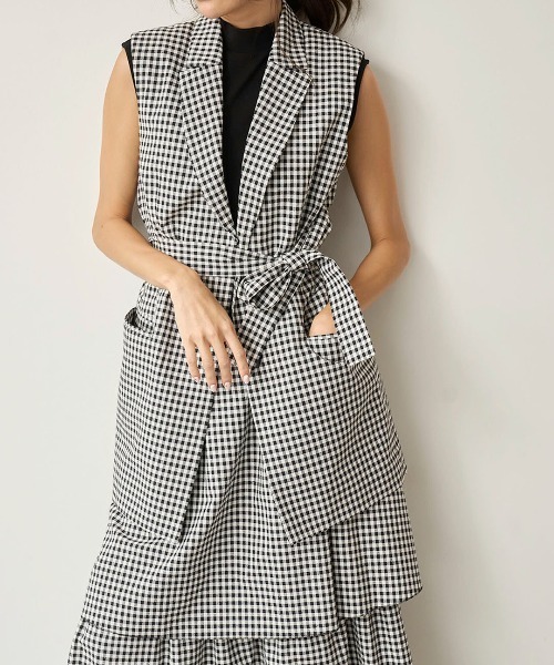 ベスト ジレ 「mikomori × THIRD MAGAZINE」COTTON SILK CHECKERED VEST レディースの画像