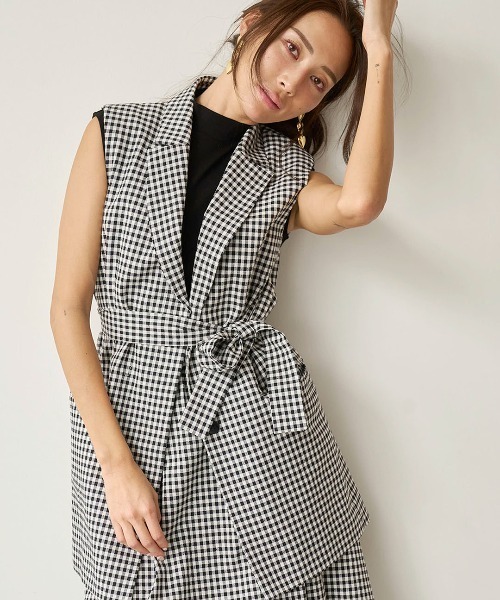 ベスト ジレ 「mikomori × THIRD MAGAZINE」COTTON SILK CHECKERED VEST レディースの画像