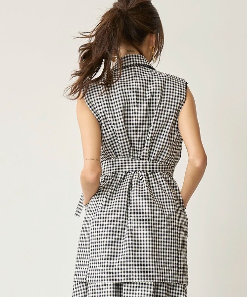 ベスト ジレ 「mikomori × THIRD MAGAZINE」COTTON SILK CHECKERED VEST レディースの画像