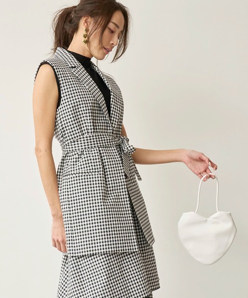 ベスト ジレ 「mikomori × THIRD MAGAZINE」COTTON SILK CHECKERED VEST レディースの画像