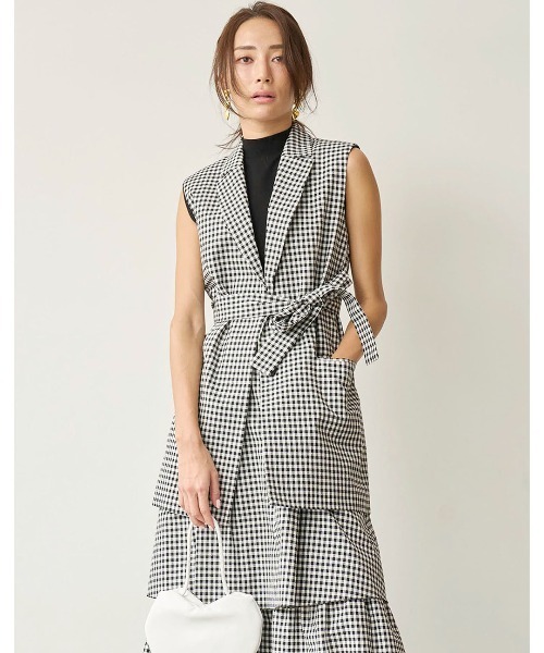 ベスト ジレ 「mikomori × THIRD MAGAZINE」COTTON SILK CHECKERED VEST レディースの画像