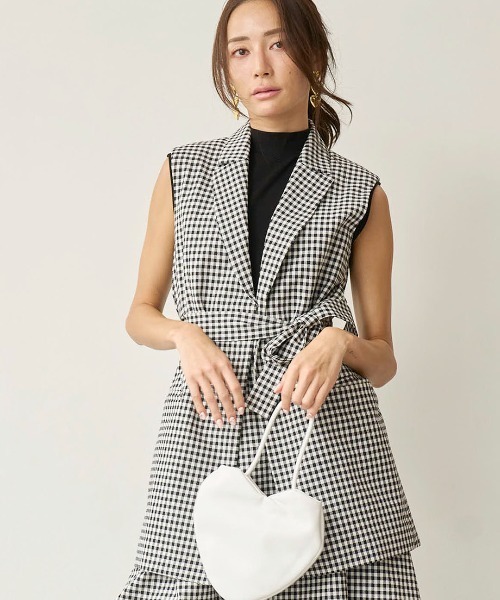 ベスト ジレ 「mikomori × THIRD MAGAZINE」COTTON SILK CHECKERED VEST レディースの画像
