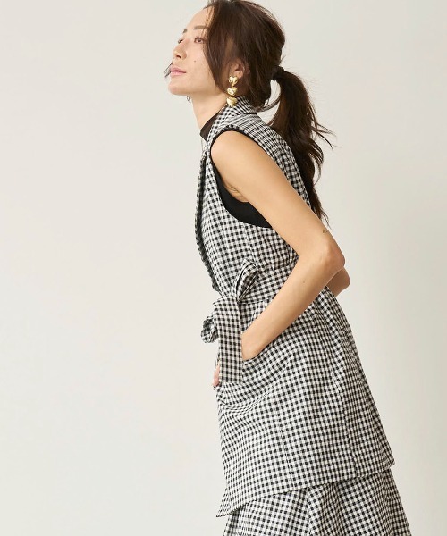 ベスト ジレ 「mikomori × THIRD MAGAZINE」COTTON SILK CHECKERED VEST レディースの画像