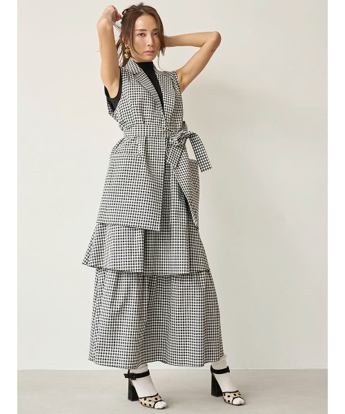 ベスト ジレ 「mikomori × THIRD MAGAZINE」COTTON SILK CHECKERED VEST レディースの画像