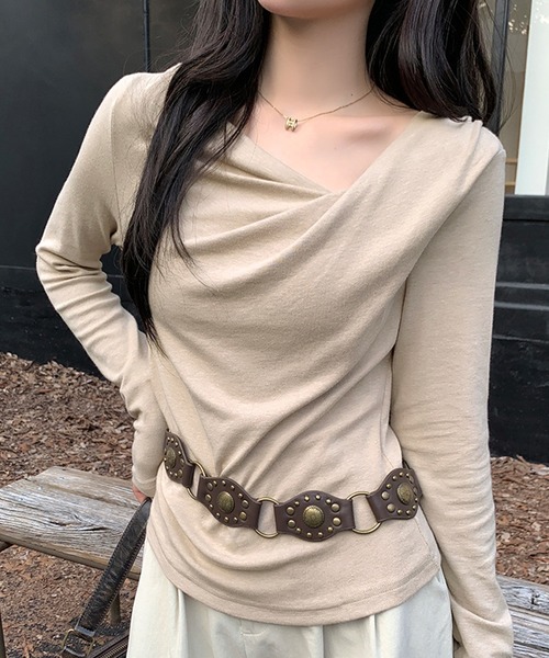 tシャツ ドレープネックロングスリーブトップス レディース : ZOZOTOWN