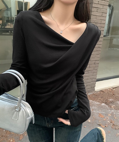 tシャツ ドレープネックロングスリーブトップス レディース : ZOZOTOWN