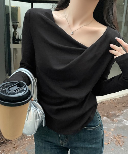 tシャツ ドレープネックロングスリーブトップス レディース : ZOZOTOWN