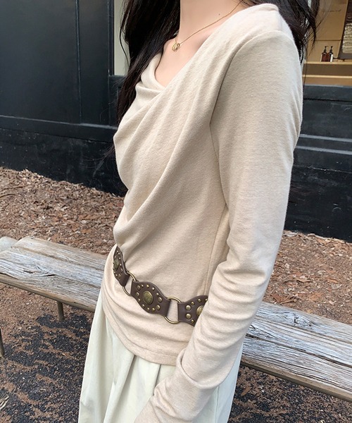 tシャツ ドレープネックロングスリーブトップス レディース : ZOZOTOWN