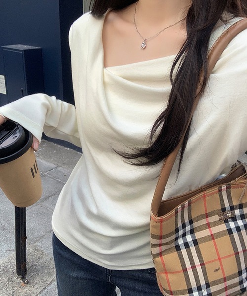 tシャツ ドレープネックロングスリーブトップス レディース : ZOZOTOWN