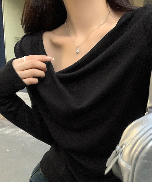 tシャツ ドレープネックロングスリーブトップス レディース : ZOZOTOWN