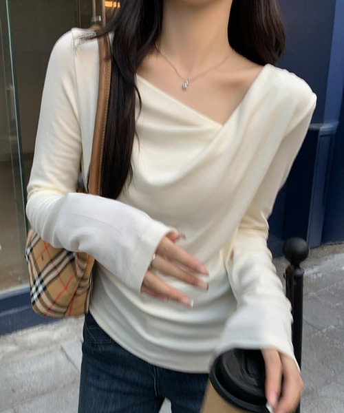 tシャツ ドレープネックロングスリーブトップス レディース : ZOZOTOWN