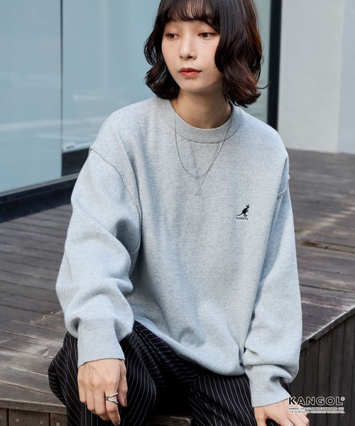 ニット セーター KANGOL/カンゴール 別注 ロゴ ワンポイント刺繍スウェットライククルーネックニットプルオーバー レディース メンズ | MONO-MART | 03