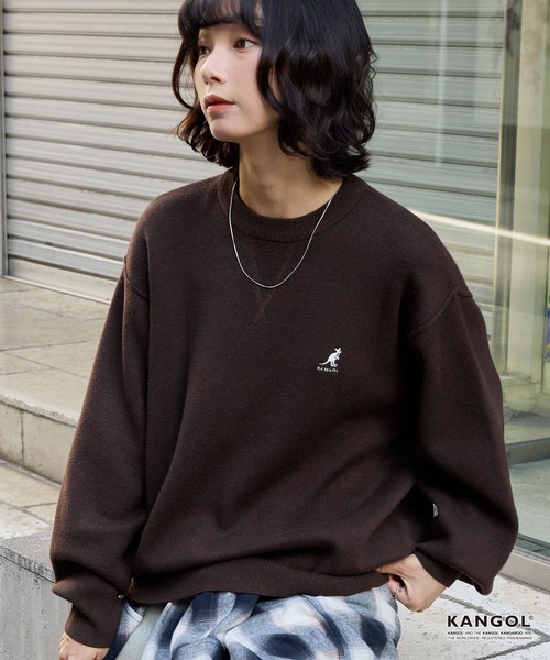 ニット セーター KANGOL/カンゴール 別注 ロゴ ワンポイント刺繍スウェットライククルーネックニットプルオーバー レディース メンズ | MONO-MART | 05