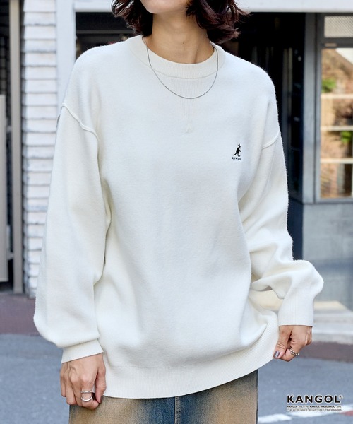 ニット セーター KANGOL/カンゴール 別注 ロゴ ワンポイント刺繍スウェットライククルーネックニットプルオーバー レディース メンズ | MONO-MART | 01