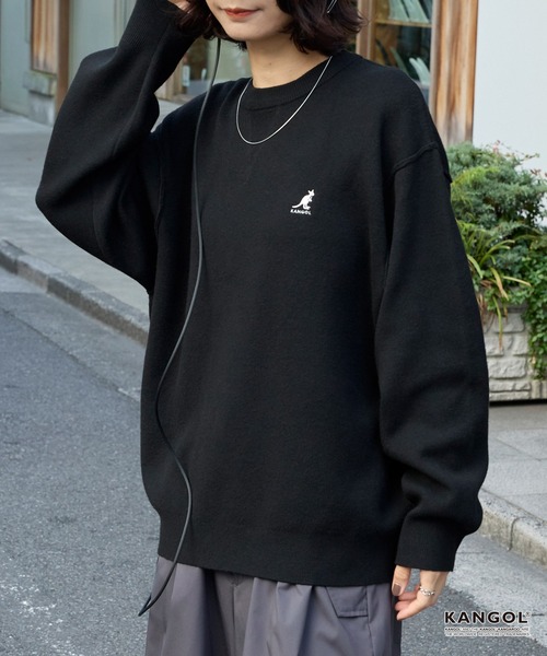 ニット セーター KANGOL/カンゴール 別注 ロゴ ワンポイント刺繍スウェットライククルーネックニットプルオーバー レディース メンズ | MONO-MART