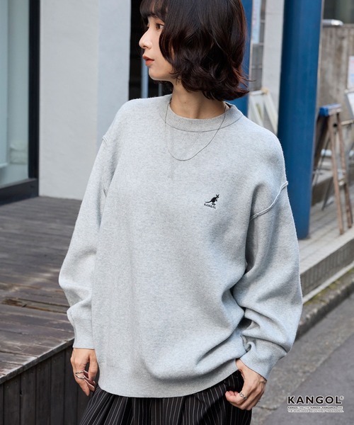 ニット セーター KANGOL/カンゴール 別注 ロゴ ワンポイント刺繍スウェットライククルーネックニットプルオーバー レディース メンズ | MONO-MART | 18