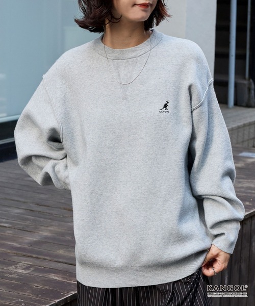 ニット セーター KANGOL/カンゴール 別注 ロゴ ワンポイント刺繍スウェットライククルーネックニットプルオーバー レディース メンズ | MONO-MART | 21