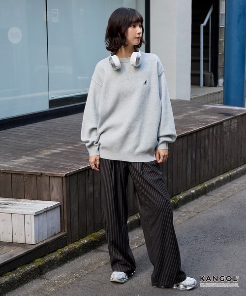 ニット セーター KANGOL/カンゴール 別注 ロゴ ワンポイント刺繍スウェットライククルーネックニットプルオーバー レディース メンズ | MONO-MART | 23