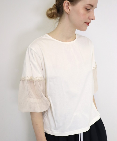 「haupia」 半袖カットソー MEDIUM オフホワイト レディース_画像3