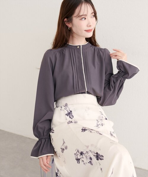 natural couture ブラウス シャツ 配色パイピングタックブラウス